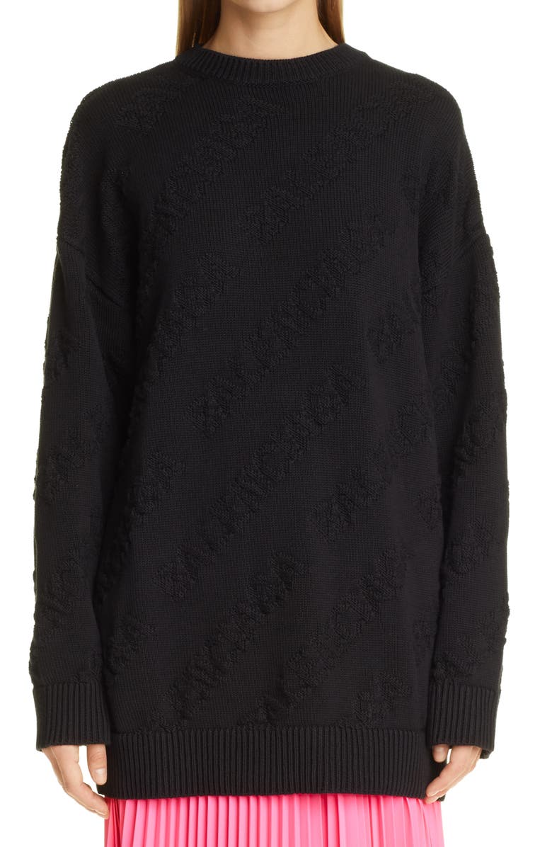 Balenciaga Tonal Logo Jacquard Cotton Sweater, Main, color, 