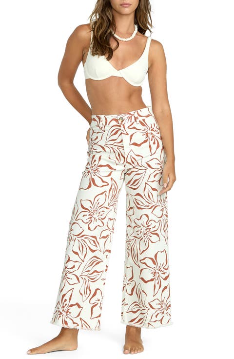 Free fall Print Wide Leg Twill Pants