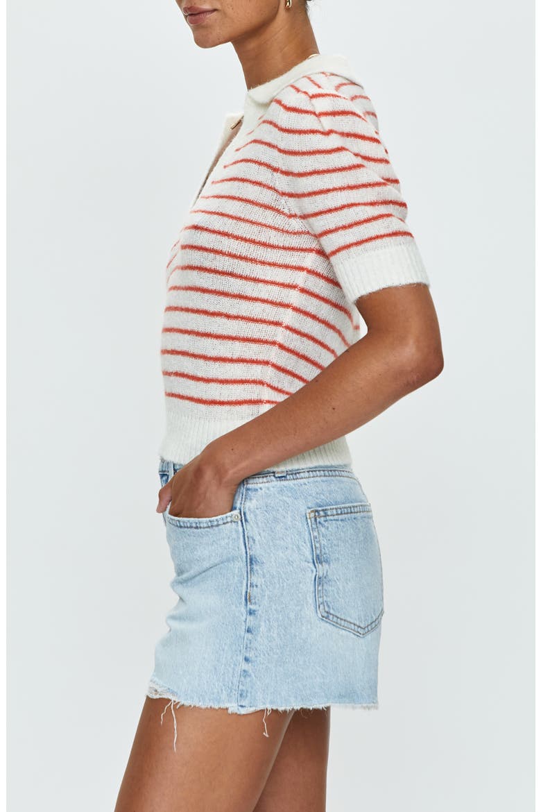 Billy Stripe Short Sleeve Johnny Collar Sweater, Alternate, color, POPPY STRIPE