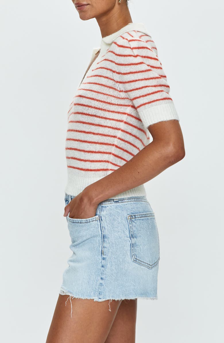 Pistola Billy Stripe Short Sleeve Johnny Collar Sweater, Alternate, color, 