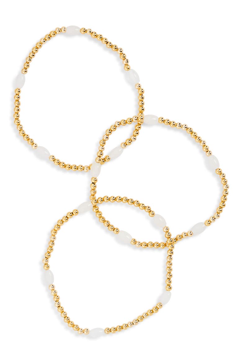 Set of 3 Beaded Stretch Bracelets, Main, color, WHITE