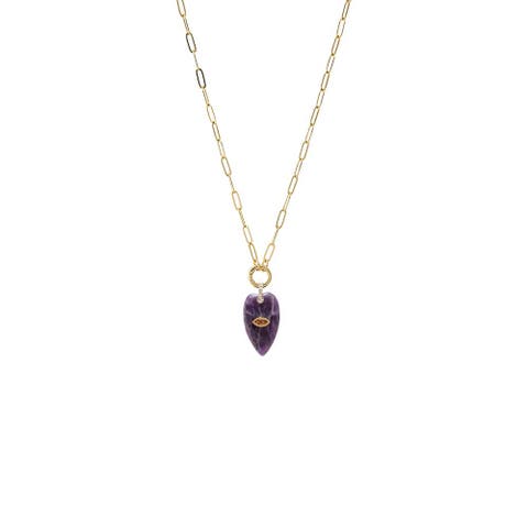 Evil Eye Elongated Heart Natural Stone & Clicker Toggle Necklace