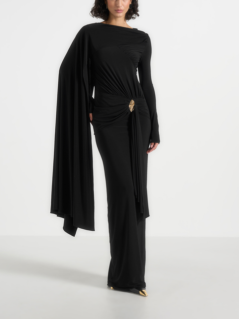 Edena Asymmetric Ruched Draped Maxi Dress