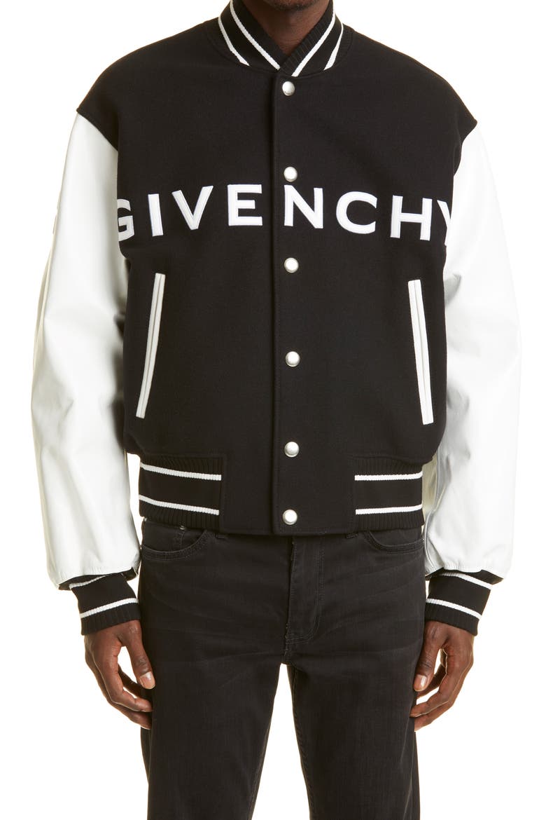 Wool Blend Varsity Jacket, Main, color, BLACK/ WHITE