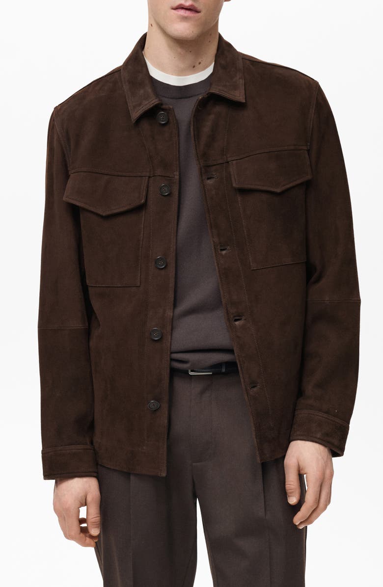 MANGO Suede Button-Up Shirt Jacket, Main, color, 