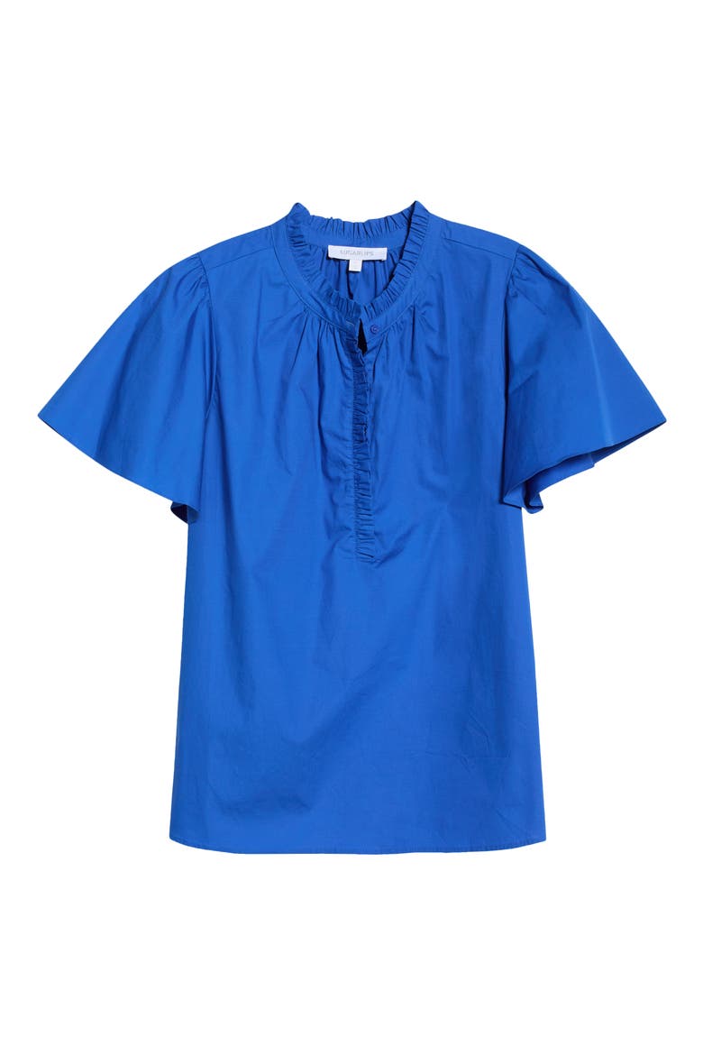 Ruffle Trim Cotton Poplin Shirt, Alternate, color, COBALT