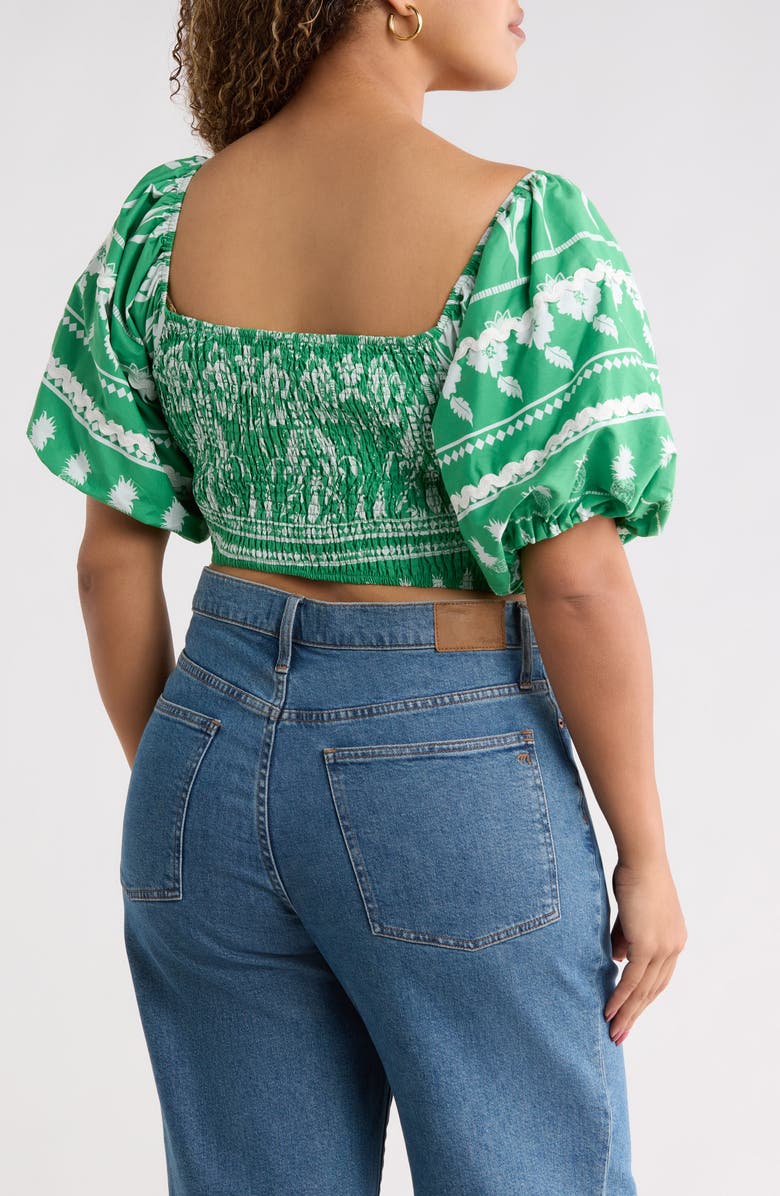 SUGARLIPS Bubble Sleeve Smocked Crop Top, Alternate, color, Green-Whte