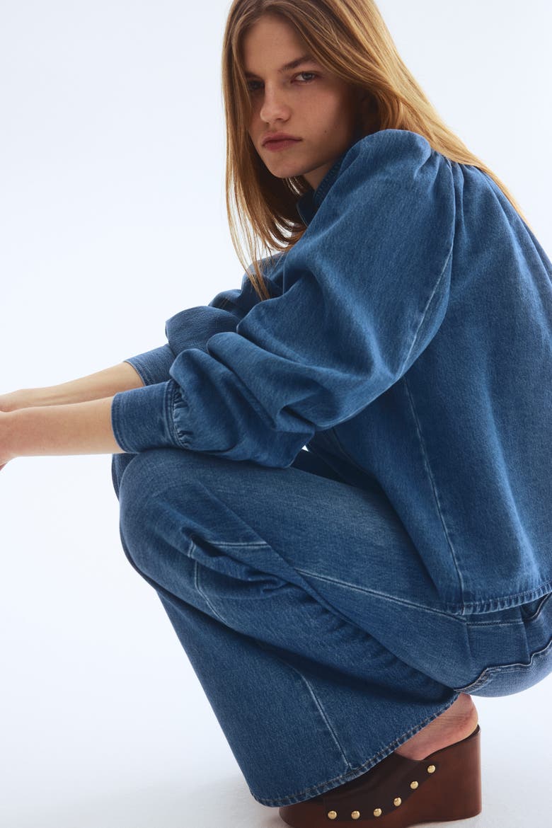 Puff-sleeved Twill Jacket, Alternate, color, Denim blue