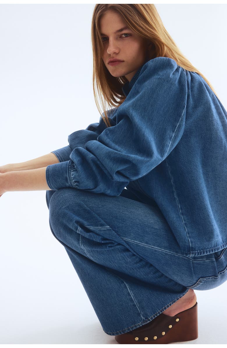 H&M Puff-sleeved Twill Jacket, Alternate, color, Denim Blue