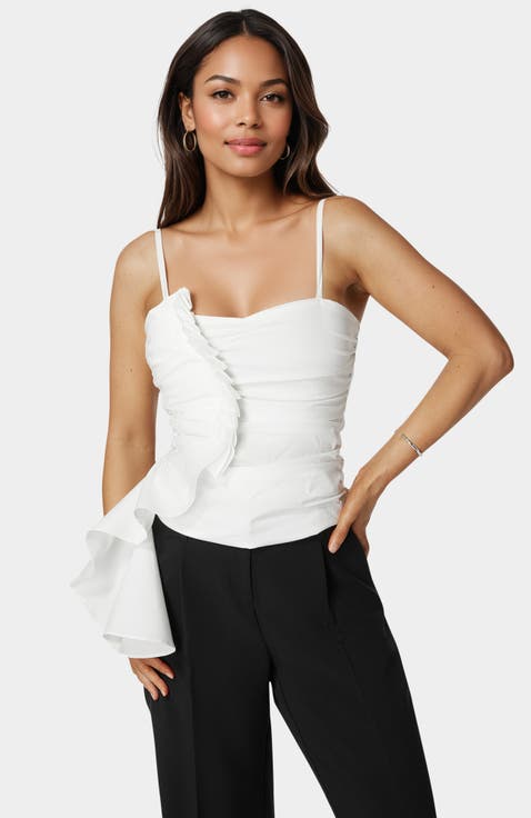 Poplin Asymmetric Ruffle Top