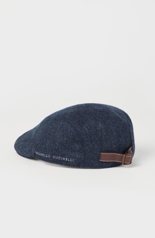 Brunello Cucinelli Virgin Wool Flannel Flat Cap With Embroidery In Night
