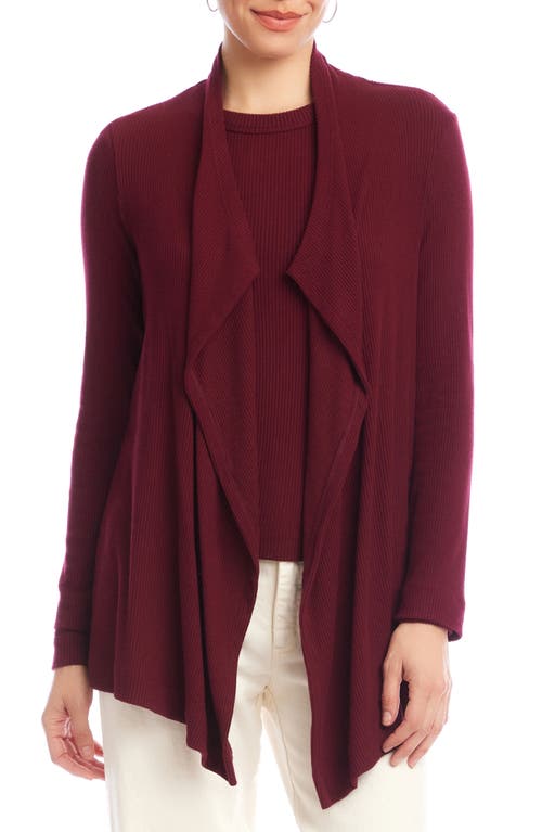Karen Kane Rib Draped Open Front Cardigan In Burgundy