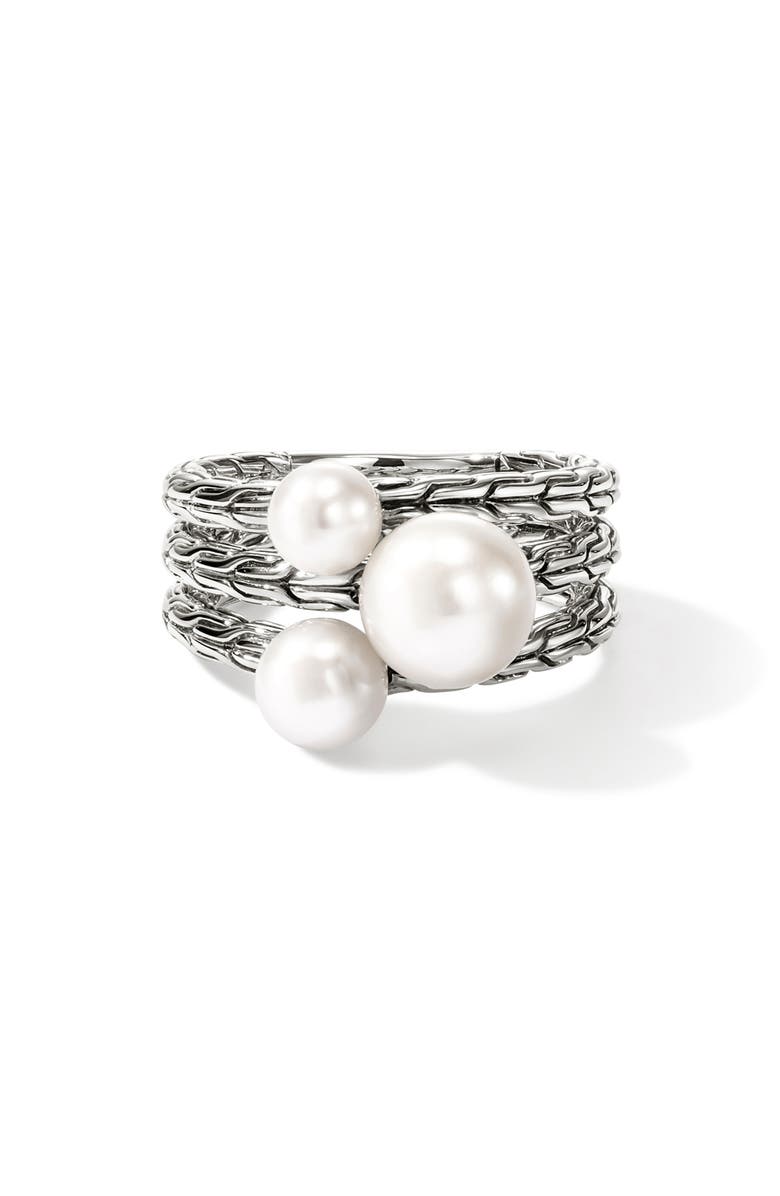 John Hardy JH Essentials Pearl Three Row Ring, Main, color, Silver/ Pearl