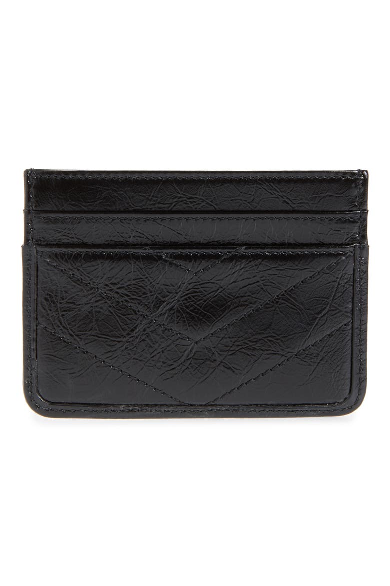 Niki Matelassé Leather Card Case, Alternate, color, NOIR