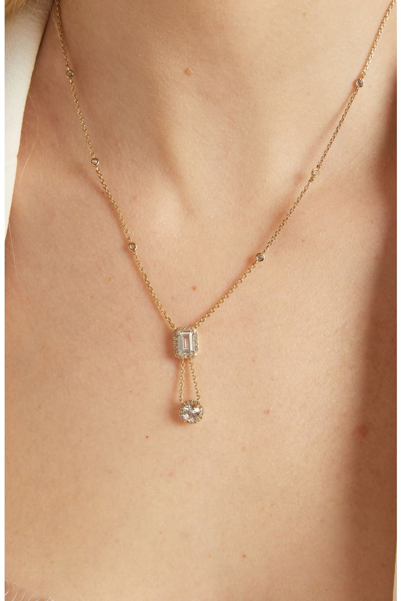 Lab Grown White Sapphire Edwardian Lariat Necklace, Alternate, color, White Gold Vermeil