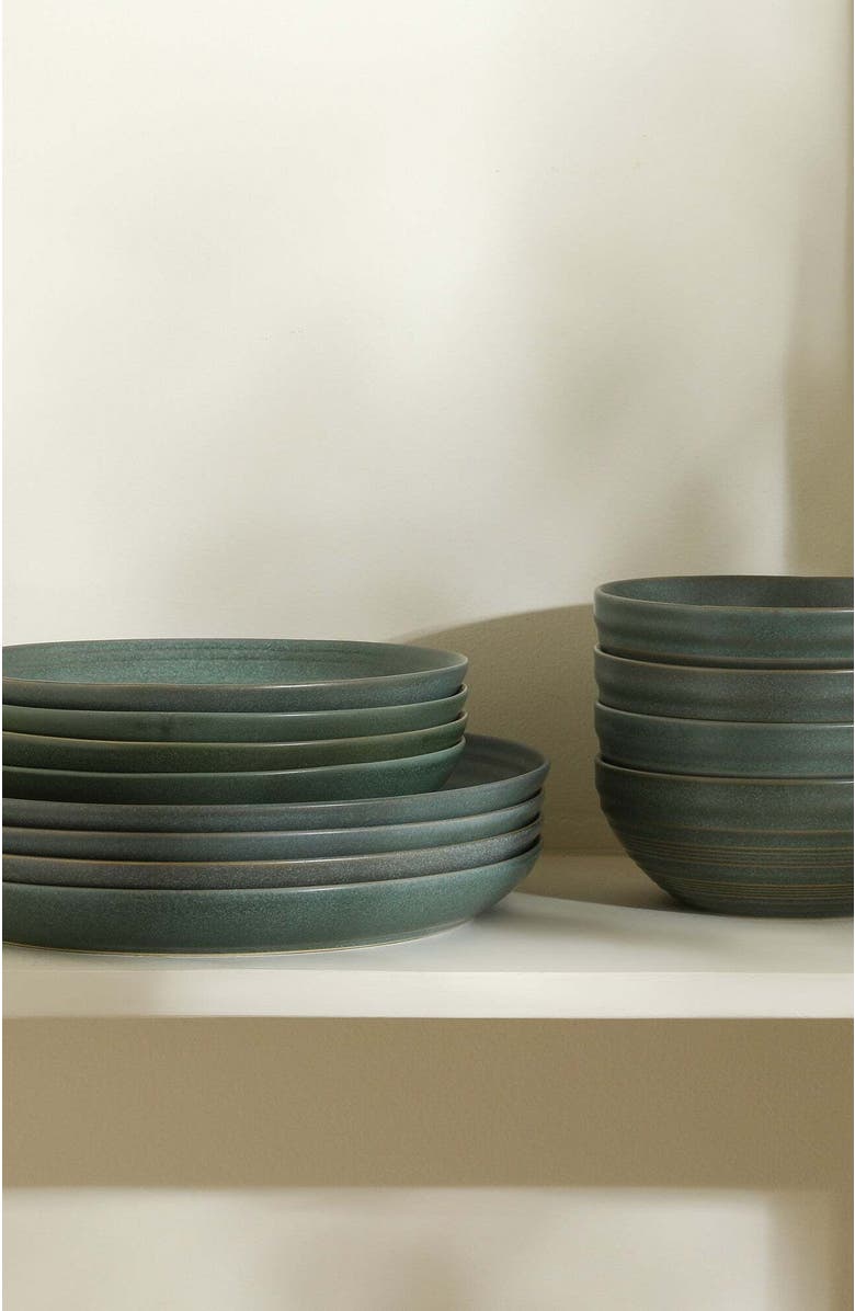 Stone Lain Elio Stoneware 4-Piece Dinner Plate Set, Alternate, color, Green