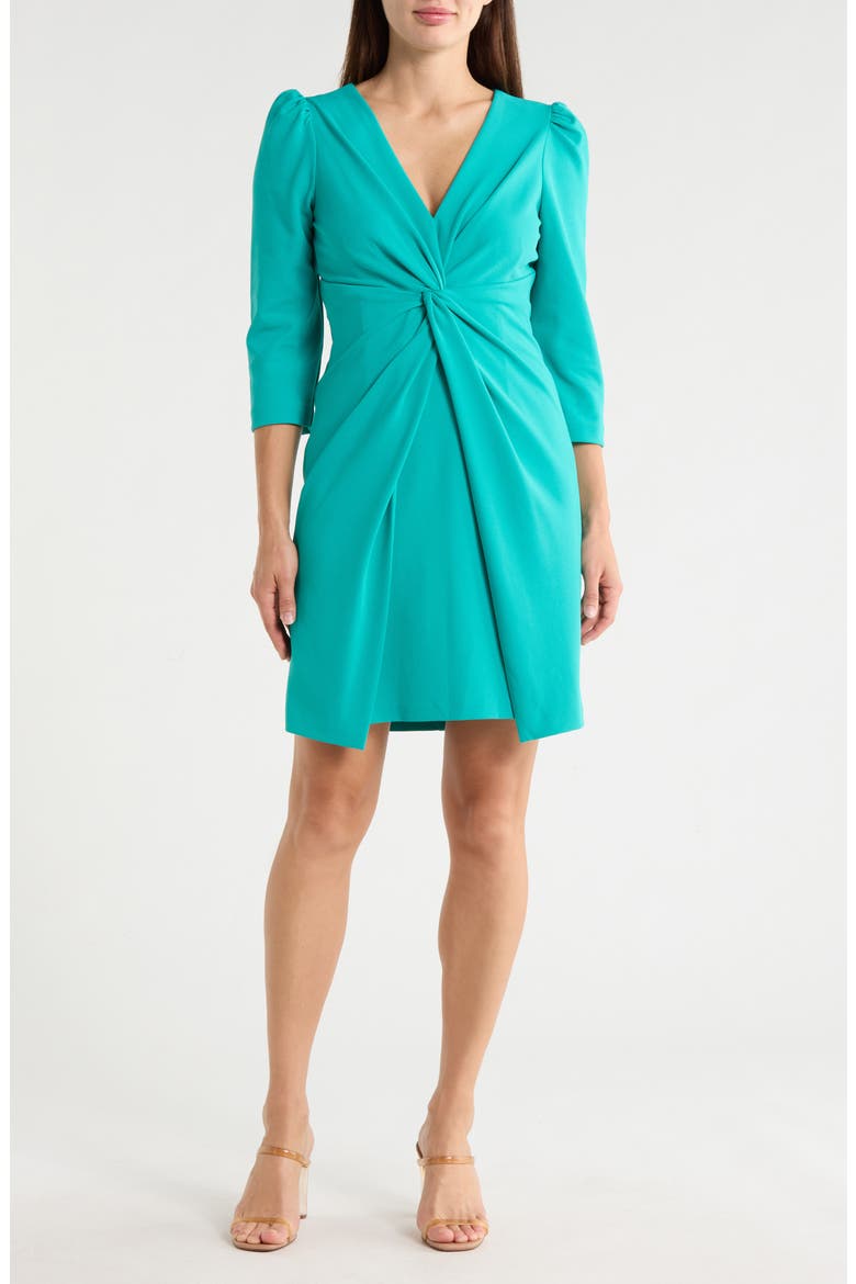 Knotted Three-Quarter Sleeve Minidress, Main, color, AQUA FRESH