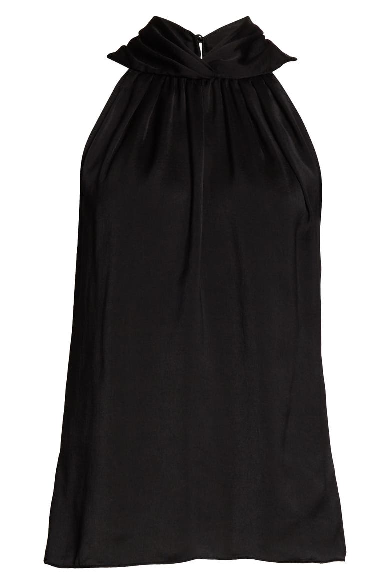 Deanne Hammered Satin Halter Neck Blouse, Alternate, color, BLACK