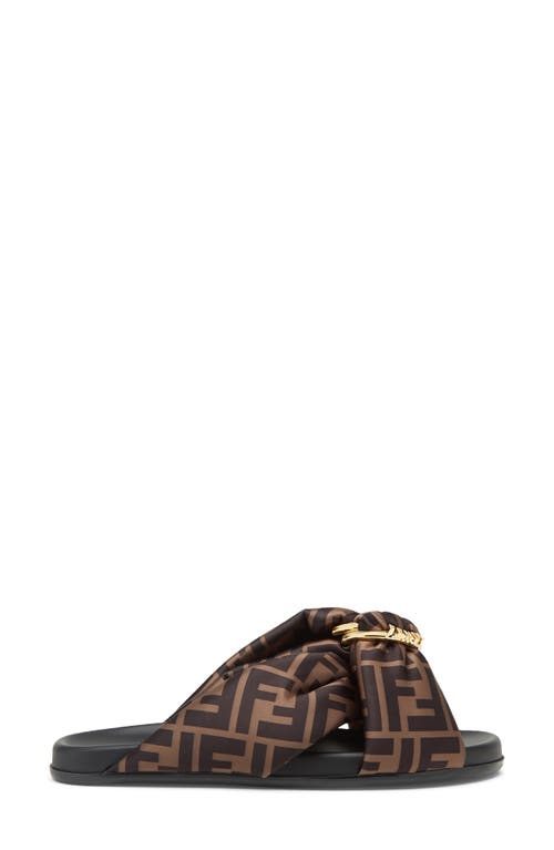 Fendi Feel Slides With Double-band And D-ring Buckle In Tabacco Nero