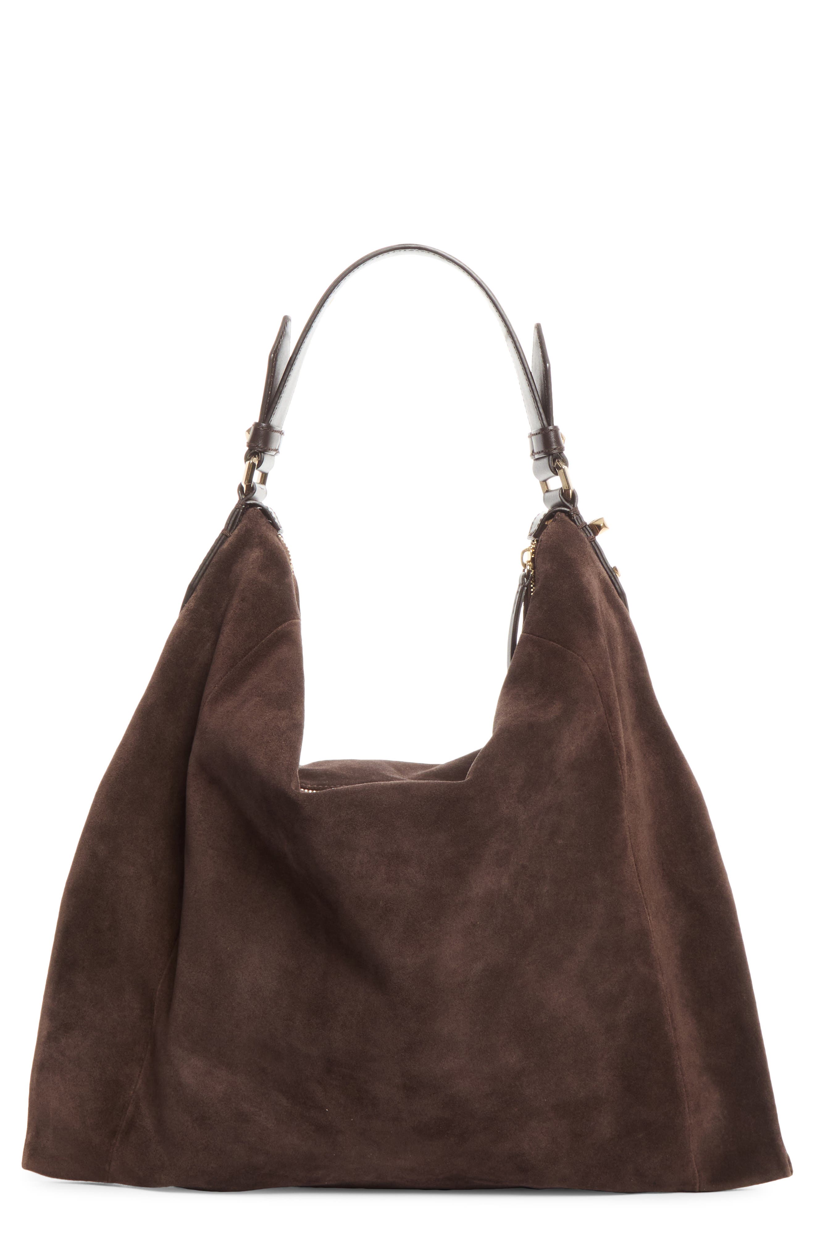 Ana Suede Hobo Bag, Main, color, CHOCOLATE/ LIGHT GOLD