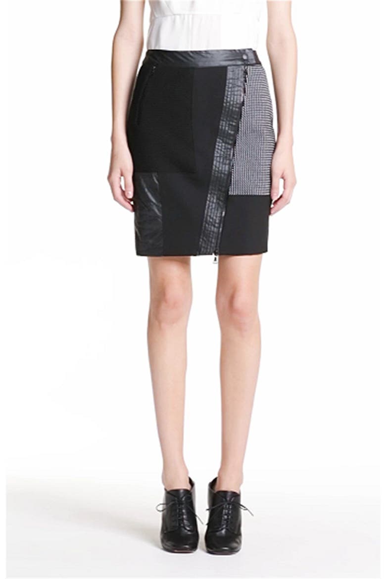 'Hastings' Coated Patchwork Skirt, Alternate, color, BLACK