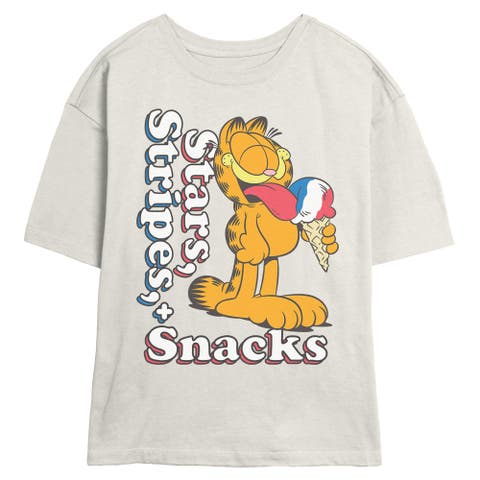 Junior's Stars Stripes And Snacks Short Sleeve Skimmer T-shirt