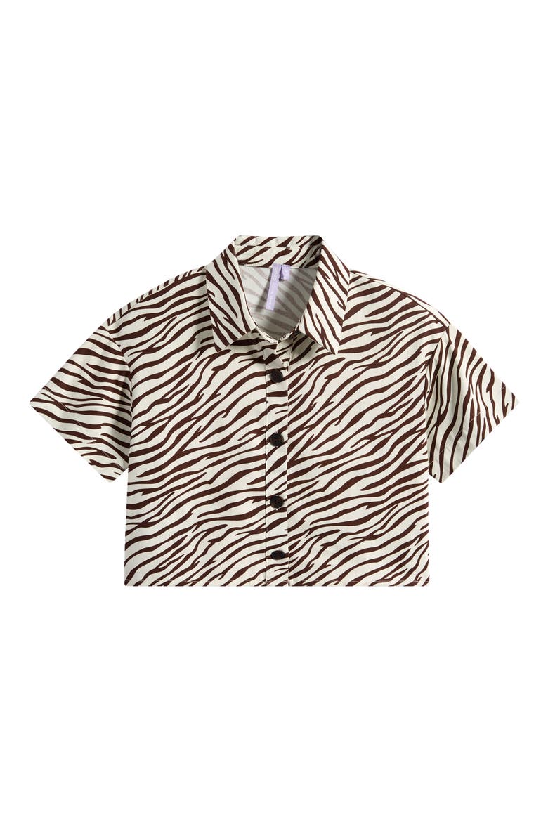 Kids' Zebra Print Cropped Cotton Twill Shirt, Main, color, ZEBRA PRINT