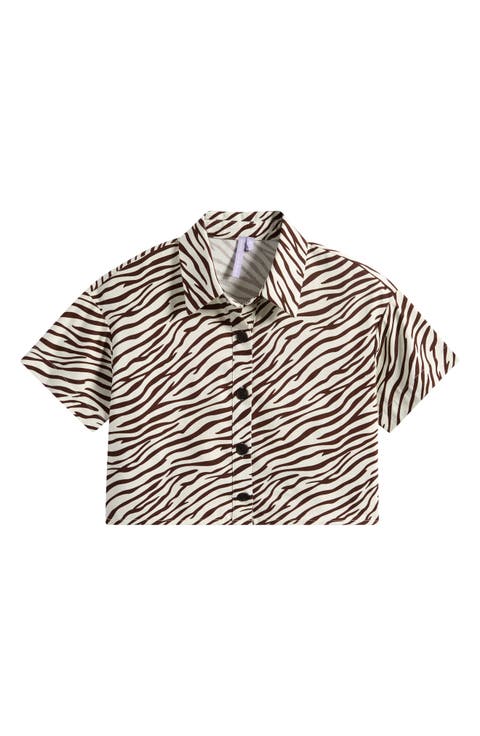 Kids' Zebra Print Cropped Cotton Twill Shirt