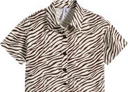 Good Luck Girl Kids' Zebra Print Cropped Cotton Twill Shirt