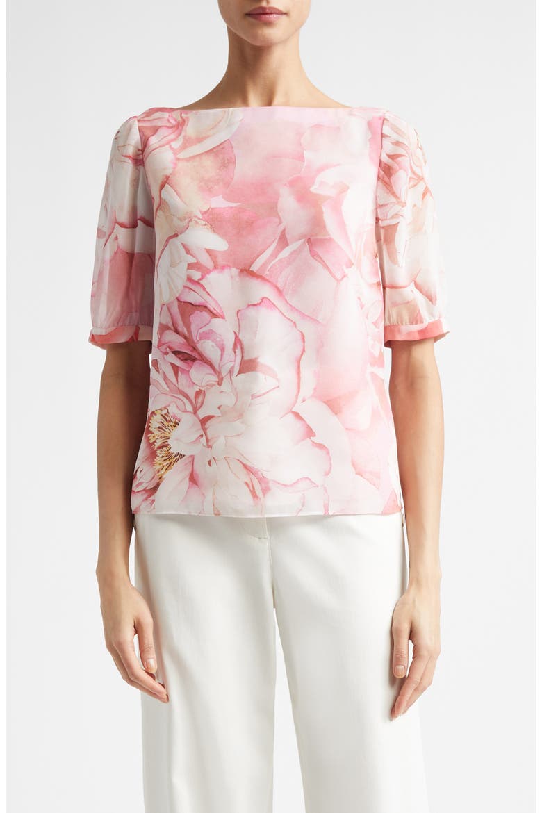 Monique Le Jardin Print Georgette Top, Main, color, SOFT PEONY MULTI