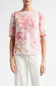ST. JOHN Monique Le Jardin Print Georgette Top