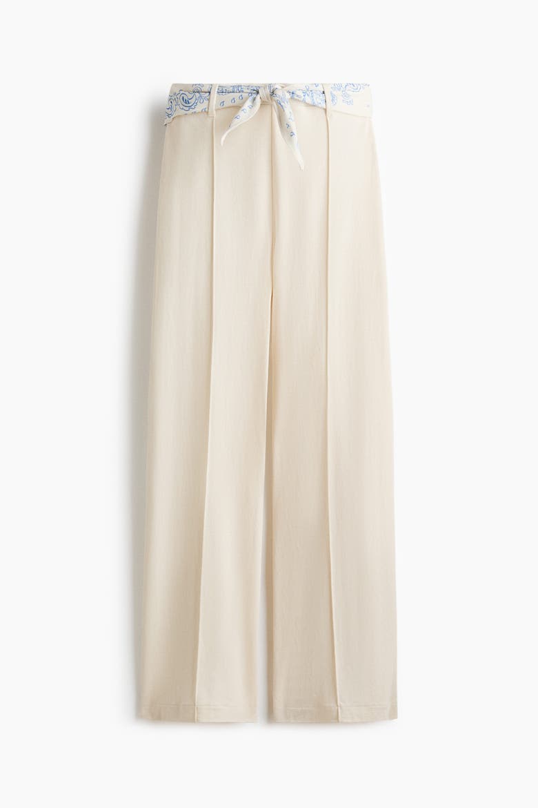 Scarf-detail Trousers, Alternate, color, Cream