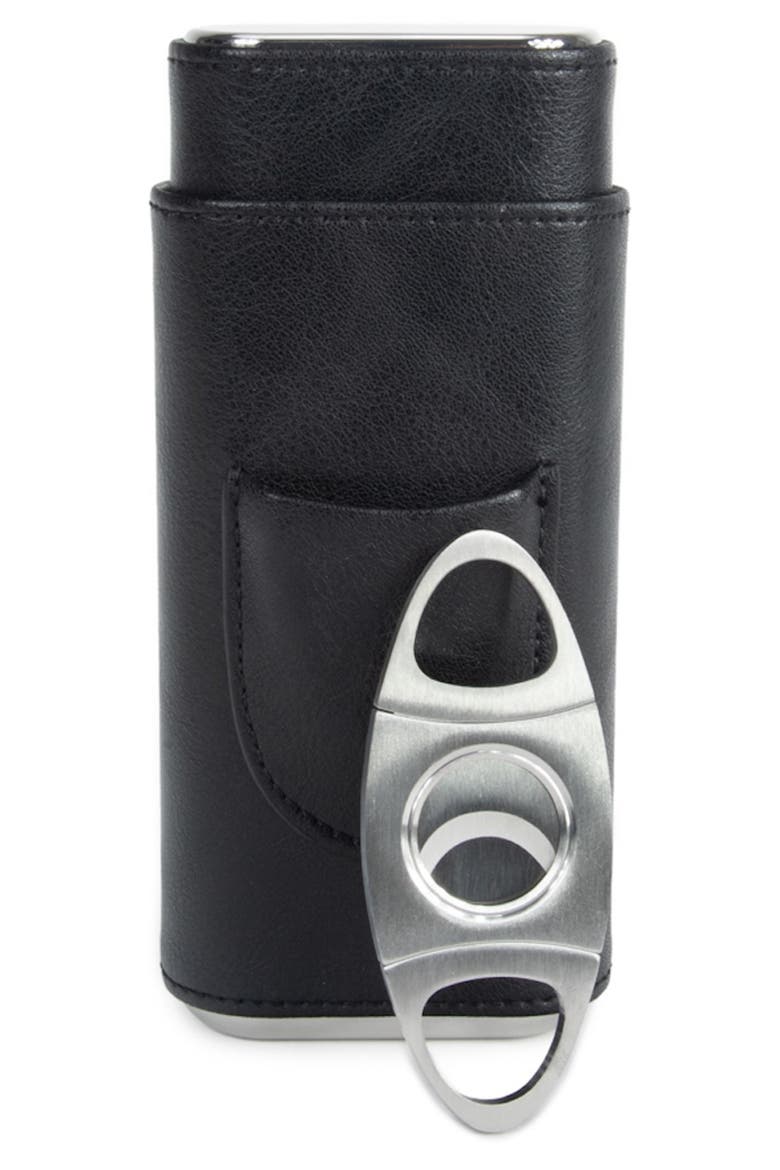 Ashton Cigar Faux Leather Case with Cutter, Alternate, color, BLACK