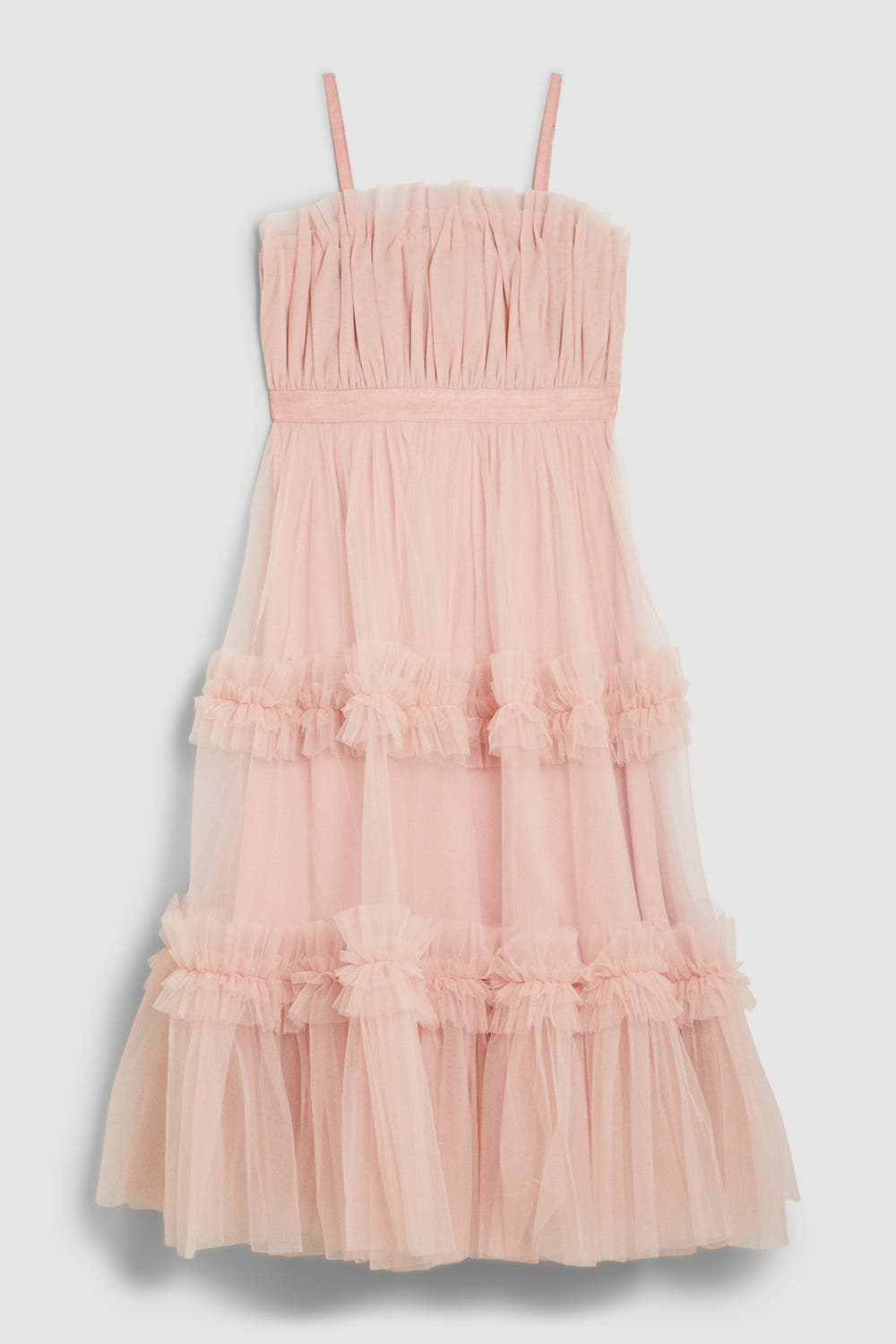 tulle bandeau tiered midi dress Fig KarenMillen Tulle Bandeau Tiered Midi Dress