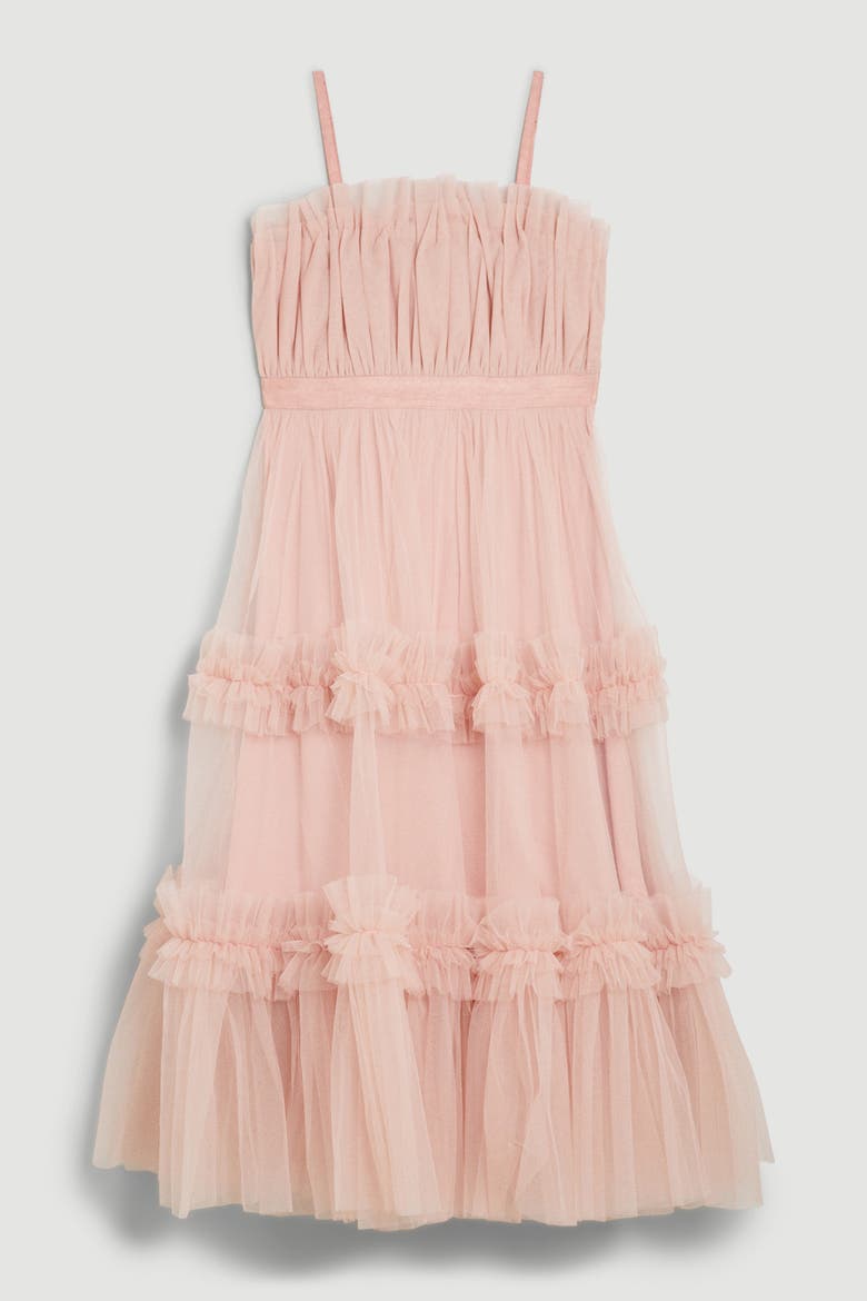 Tulle Bandeau Tiered Midi Dress, Alternate, color, Blush