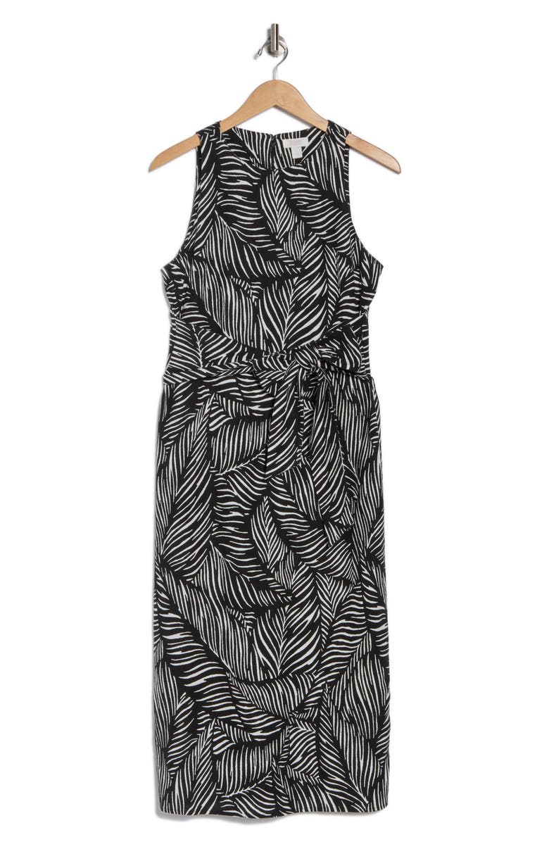 Sleeveless Tie Waist Linen Blend Midi Dress
