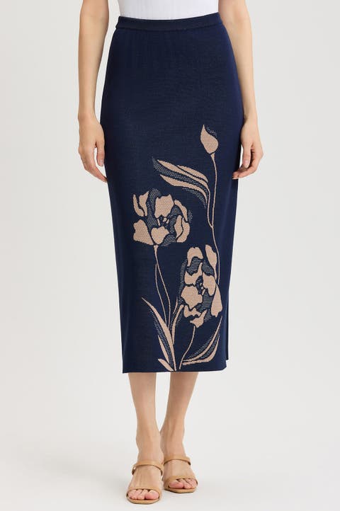 Straight Floral Jacquard Soft Knit Maxi Skirt