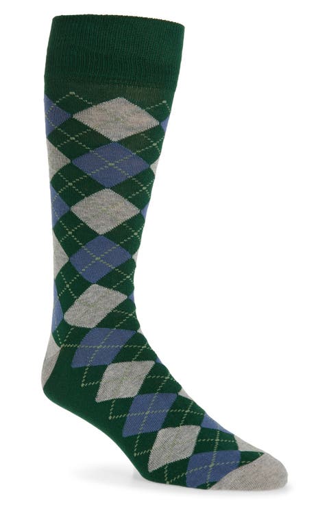 Argyle Combed Cotton Blend Dress Socks