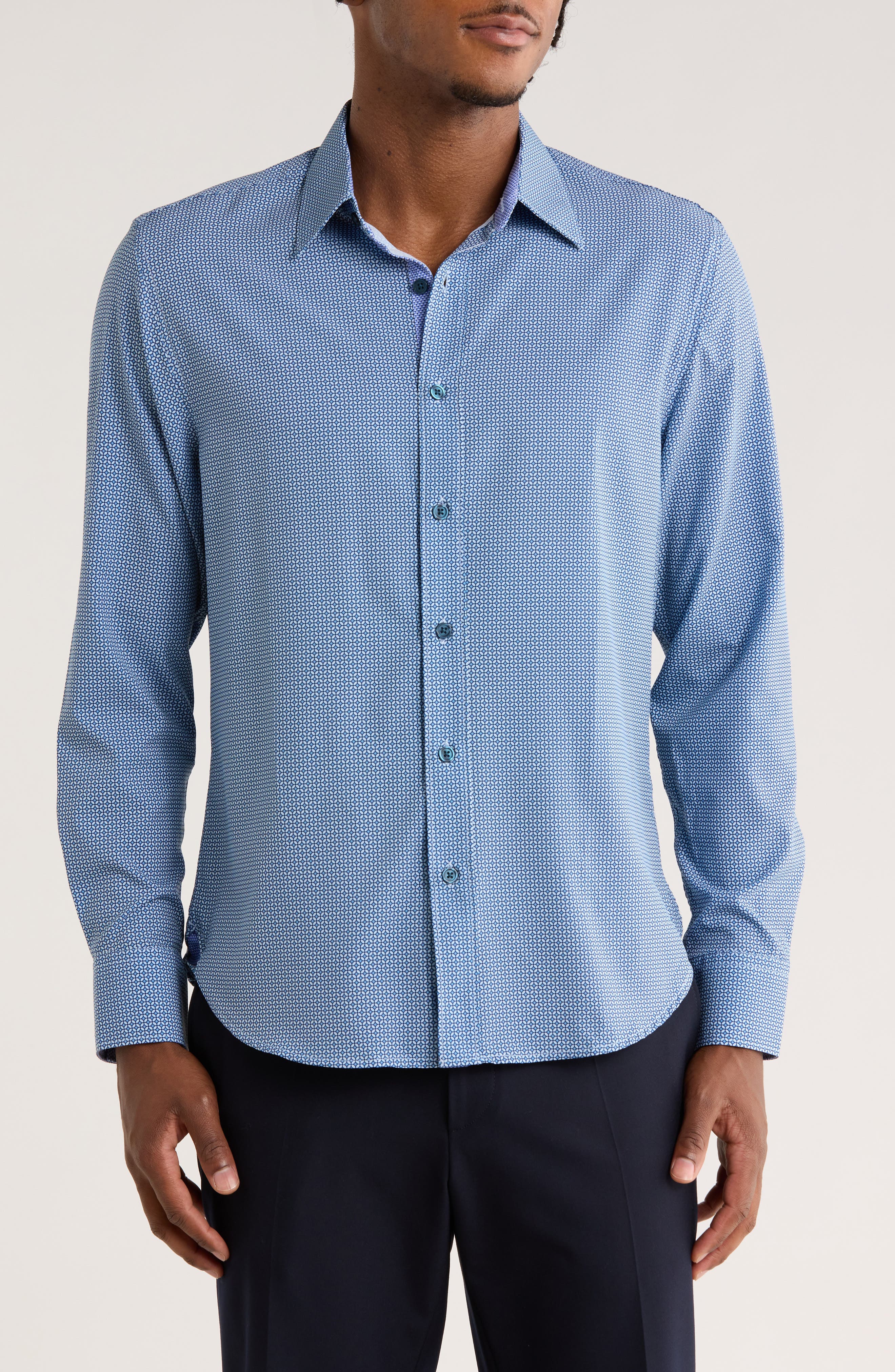 CONSTRUCT Slim Fit Geo Print Stretch Button-Up Shirt