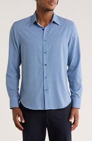 CONSTRUCT Slim Fit Geo Print Stretch Button-Up Shirt