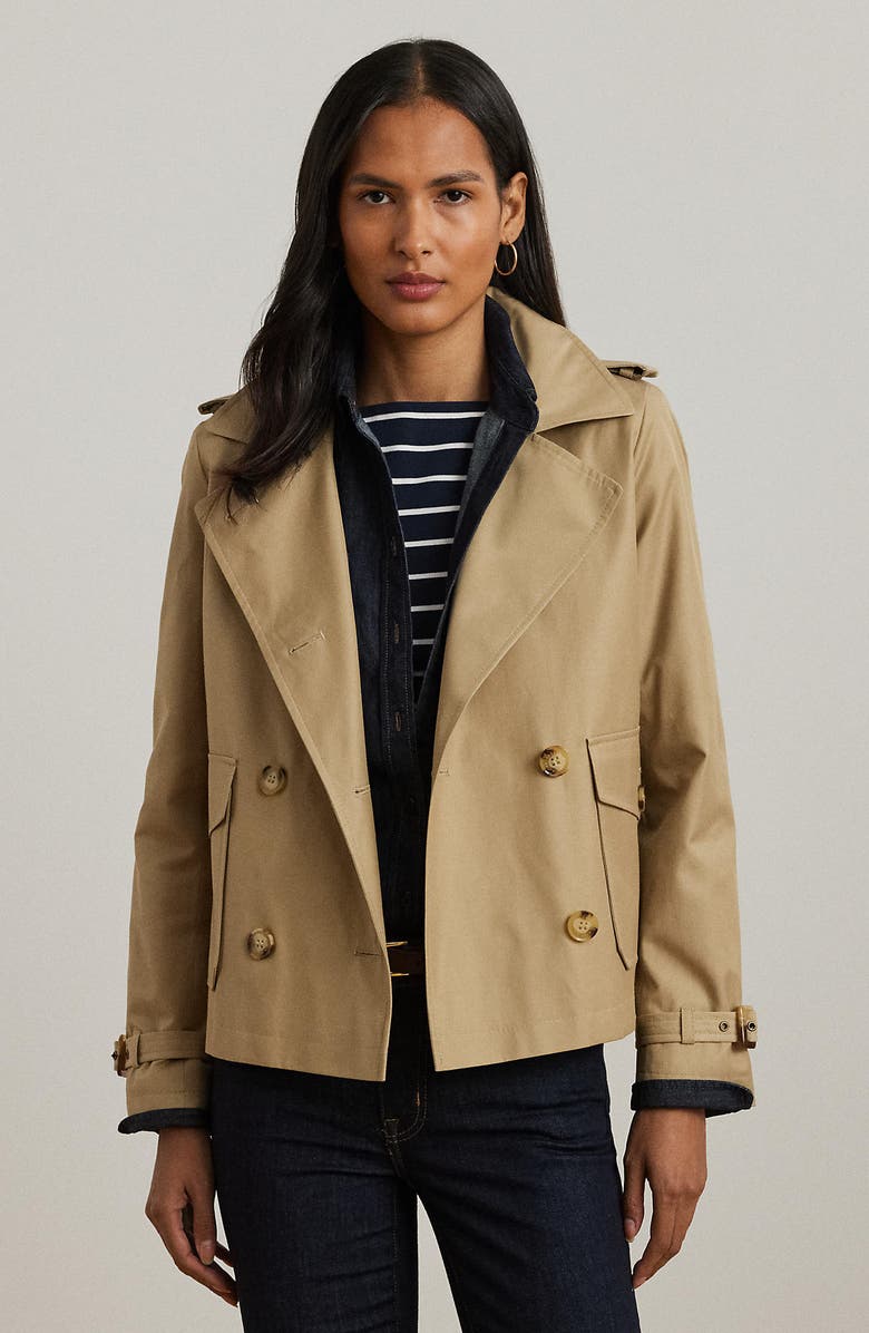 Lauren Ralph Lauren Crop Cotton Blend Trench Coat, Alternate, color, 