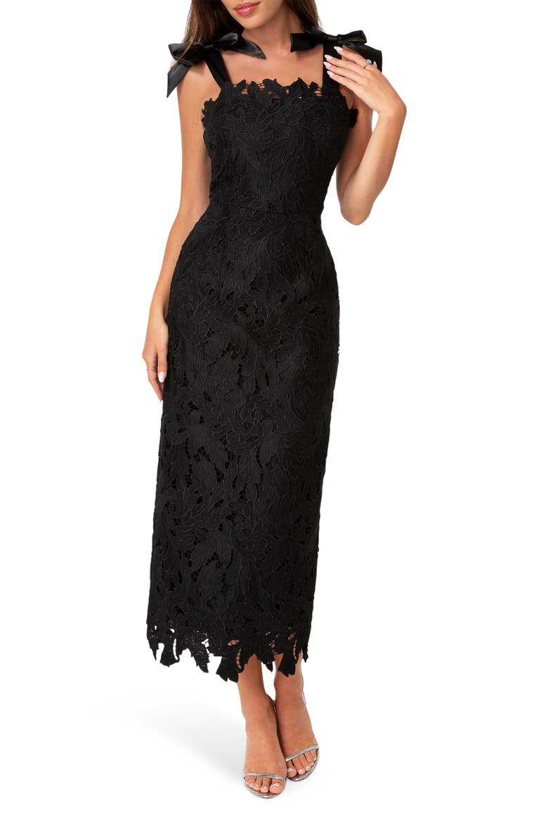 Bow Strap Lace Maxi Dress, Main, color, BLACK