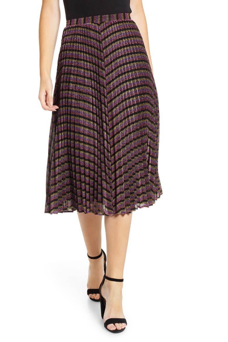 Sparkle Stripe Pleated Skirt, Main, color, MULTICOLOUR