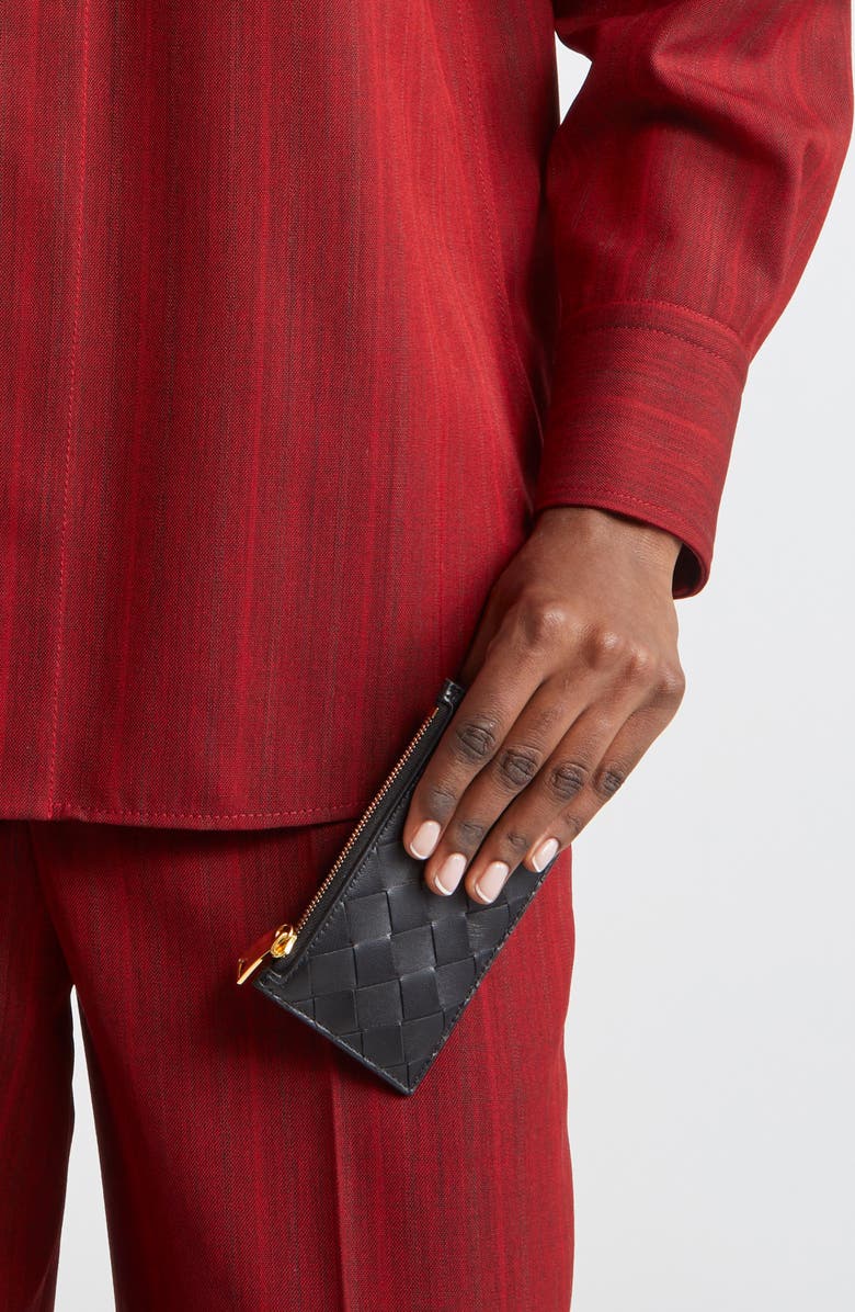 Bottega Veneta Intrecciato Leather Zip Card Case, Alternate, color, 8425 Black-Gold