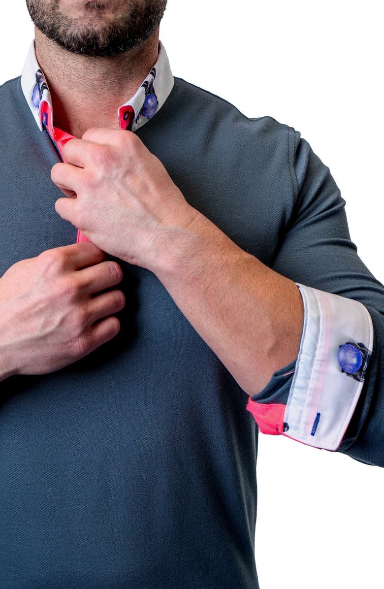 Maceoo Newton Pinkcuff Grey Long Sleeve Polo, Alternate, color, 