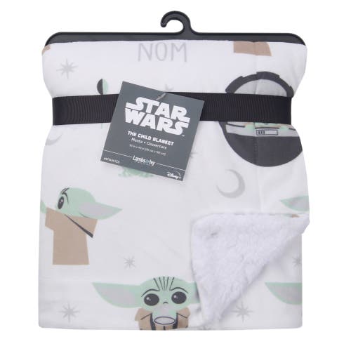 Lambs & Ivy Star Wars The Child/baby Yoda/grogu Minky/fleece Baby Blanket In White
