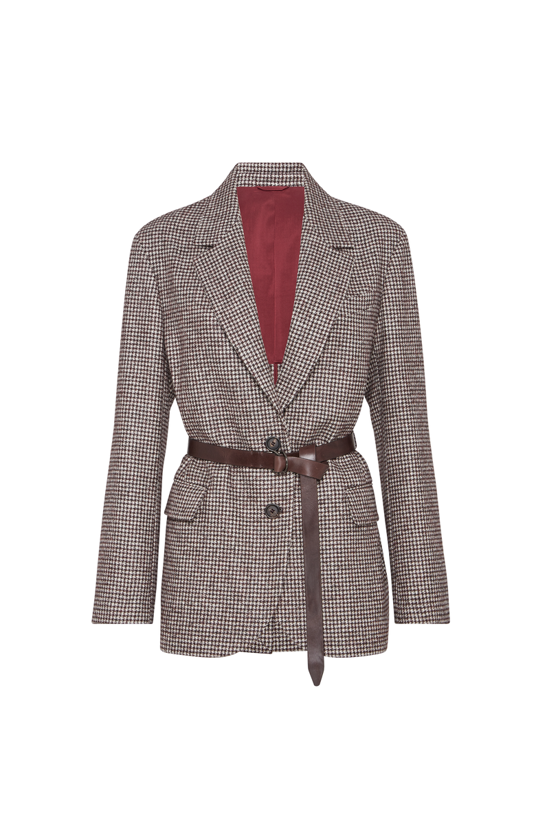 Brunello Cucinelli Houndstooth blazer with monili, Main, color, Brown