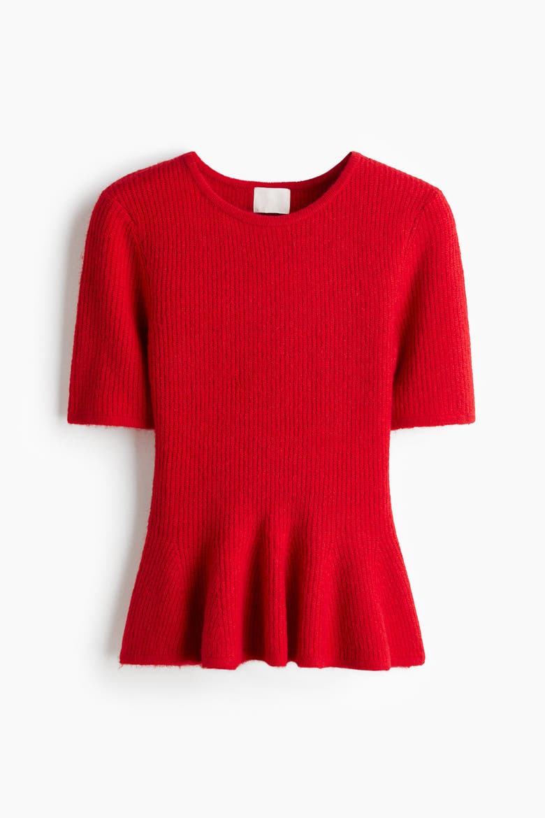 Rib-knit Peplum Top, Alternate, color, Red