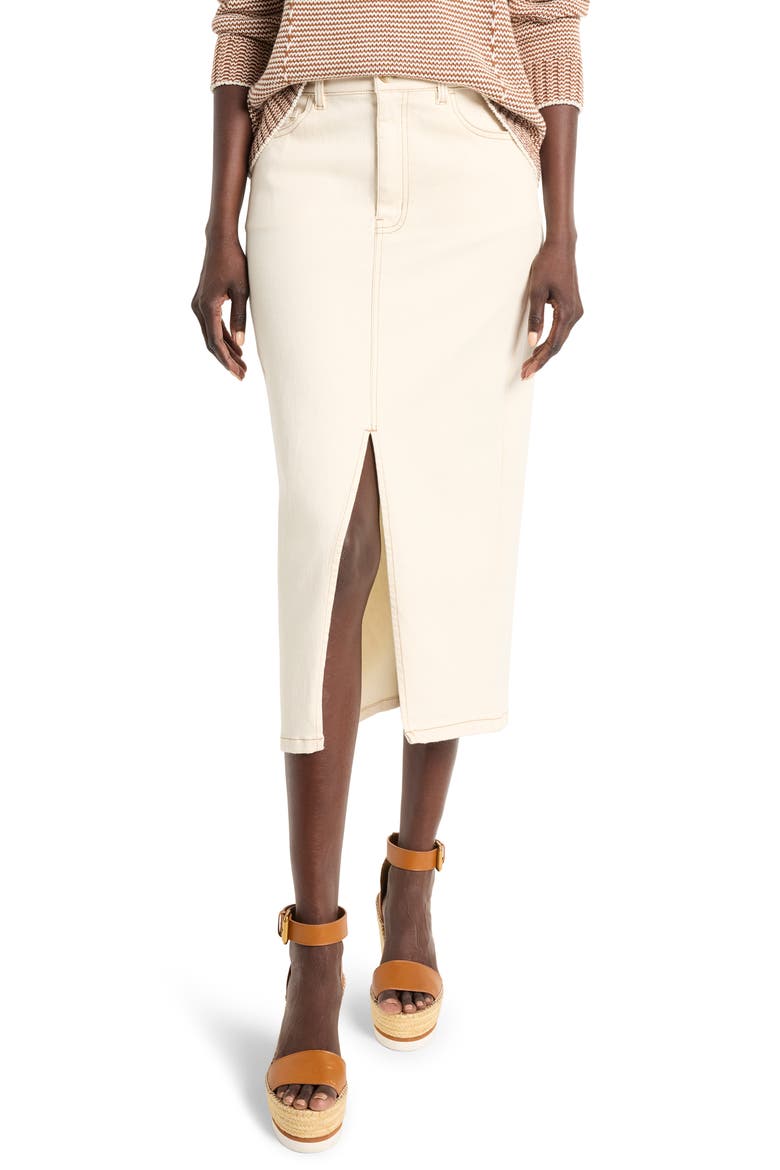 Front Slit Denim Midi Skirt, Main, color, CANVAS