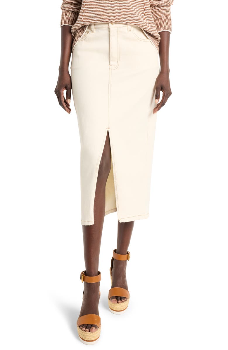 NIC+ZOE Front Slit Denim Midi Skirt, Main, color, 